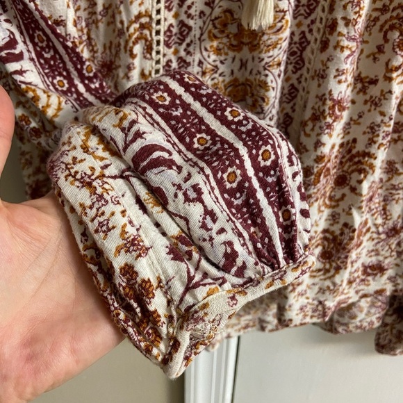 Lucky Brand pop over blouse boho floral peasant linen blend Medium - Picture 7 of 10